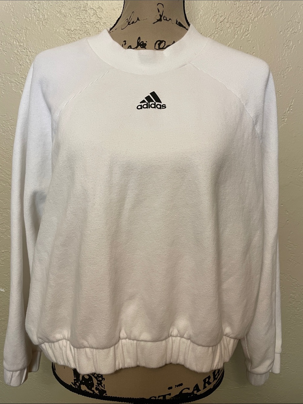 adidas White Crewneck Sweater with Black Logo